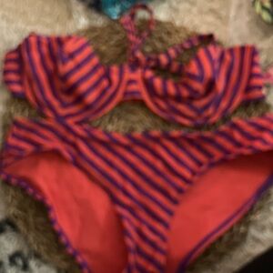 H&M Orange and Purple Striped Bikini